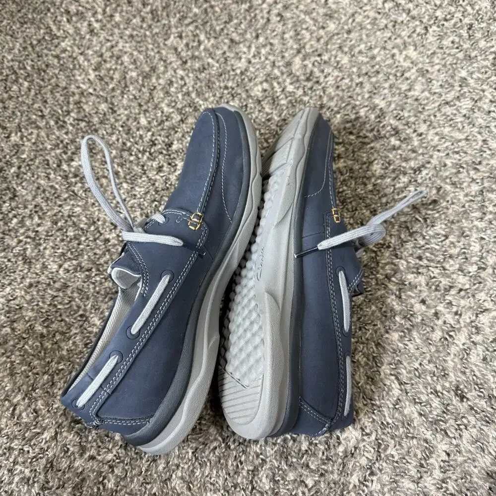 Clarks Mens Marus Edge Boat Shoes Sneakers Size 11 Blue Leather Lace Up